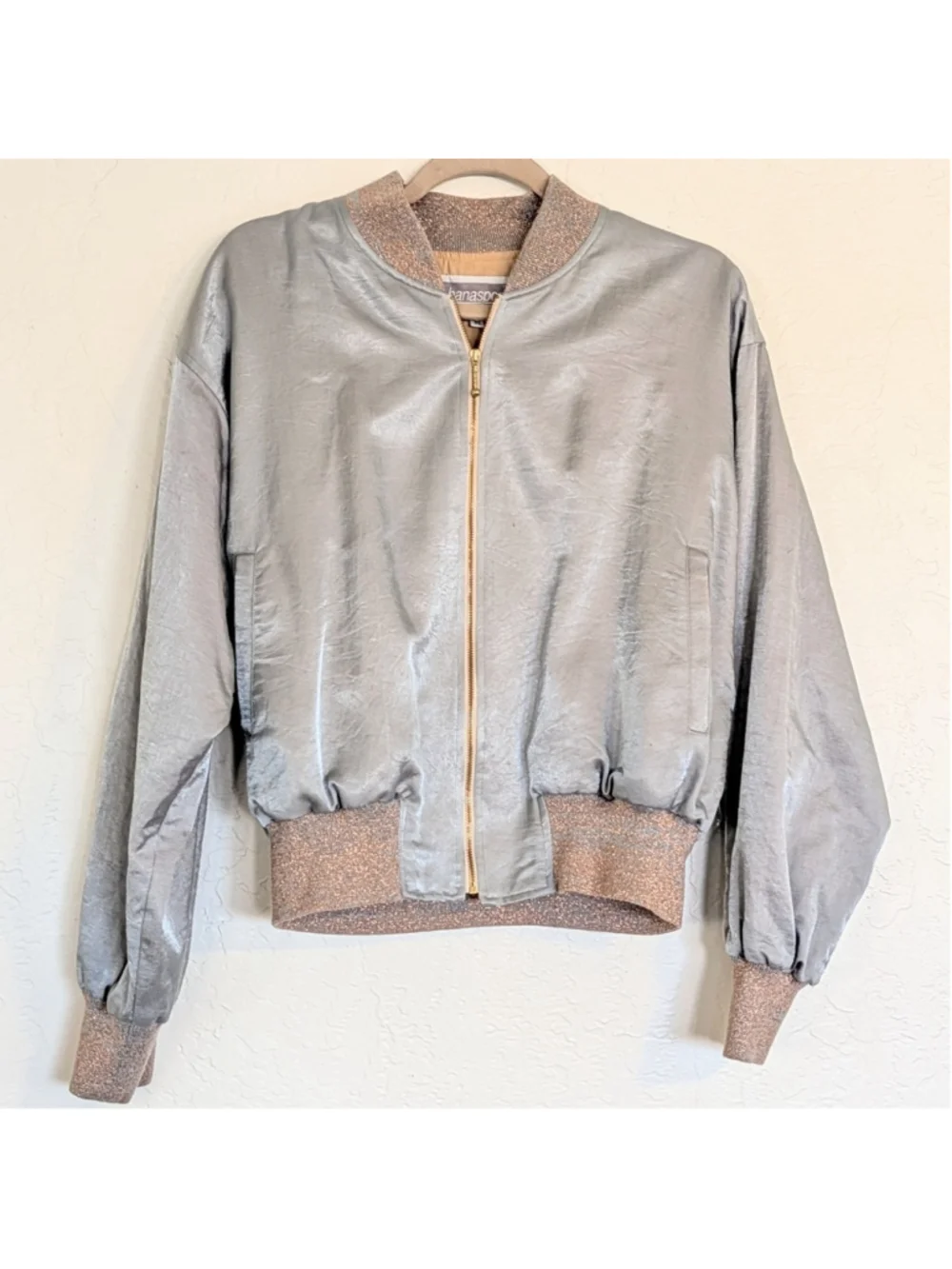VTG Blue Silver Rose Gold Bomber Jacket and Pants Set 80s Retro Sport Leisure